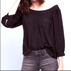 Maeve Anthropolgie off the shoulder Top Small over sized black silky blouse